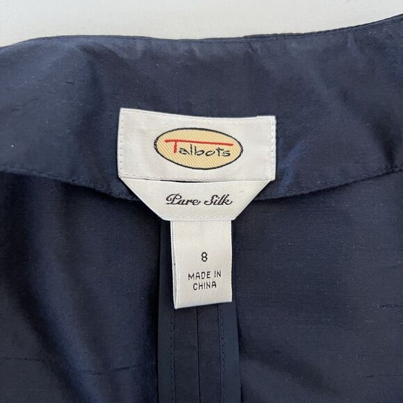 Talbots Pure Silk Dress Suit Womens 8 Blue Satin Two Piece Set Jacket Formal - Picture 11 of 16